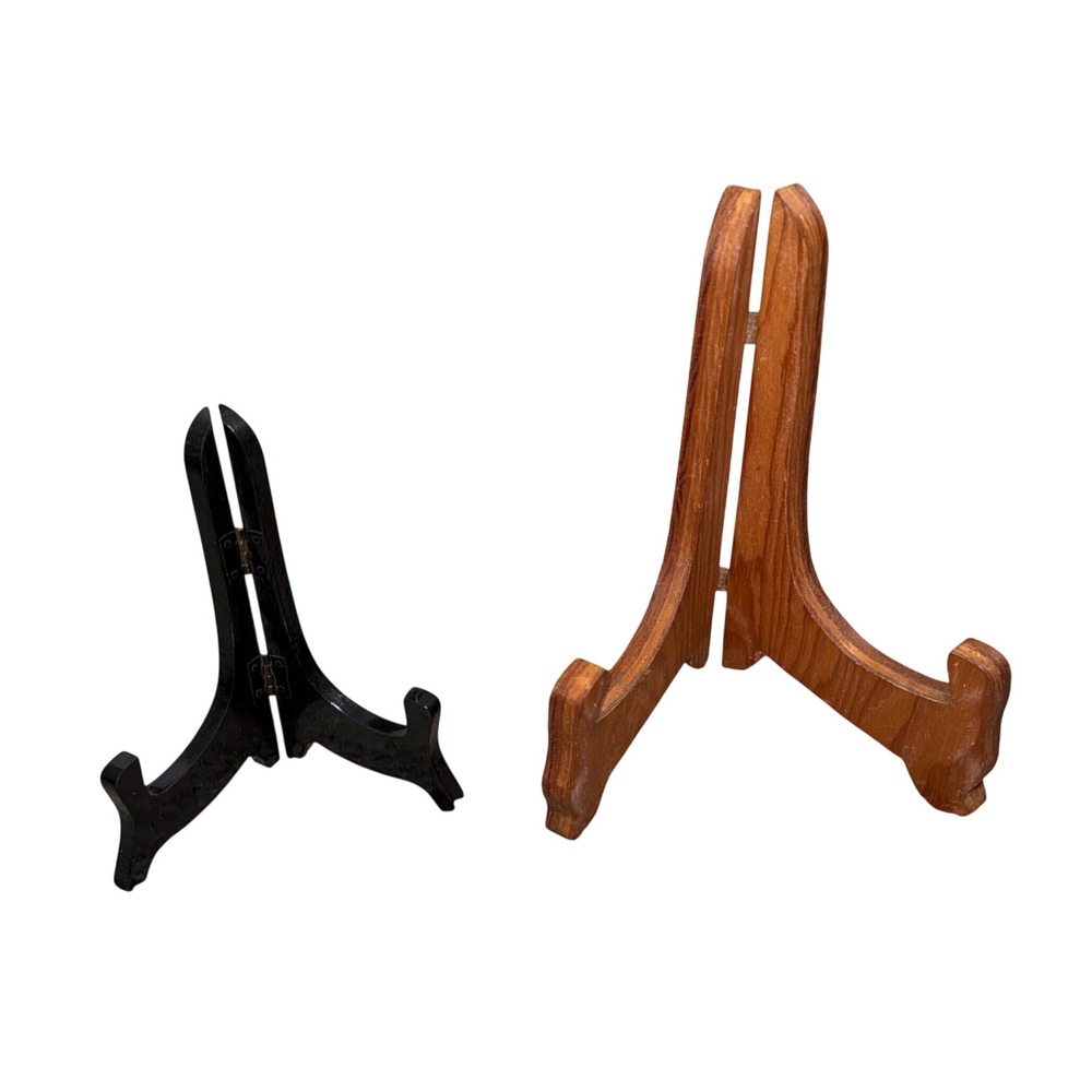 Unbranded Plate Stand Set 2pc Small Large Black Brown Good Wood Folding Easels
